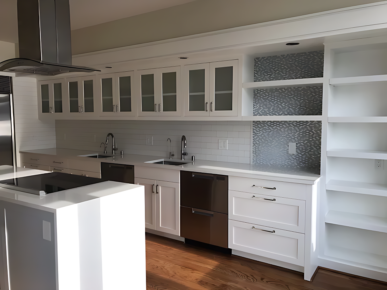 Image of an AmyWorks kitchen remodel featuring white cabinets