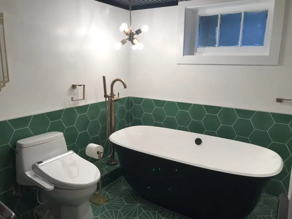 Basement Bathroom Addition with Slatted Ceiling