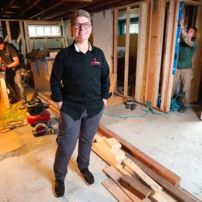 Amy Ecklund from AmyWorks working on a home improvement project