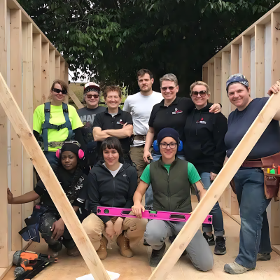 The AmyWorks team (with friends & family) built a tiny home for The Village, a tiny house community for women experiencing homelessness