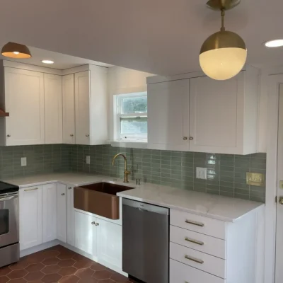 Collage of AmyWorks kitchen remodeling projects showcasing modern updated kitchens