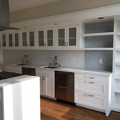 Image of an AmyWorks kitchen remodel featuring white cabinets