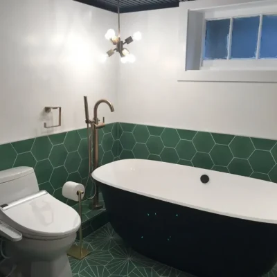 Basement Bathroom Addition with Slatted Ceiling